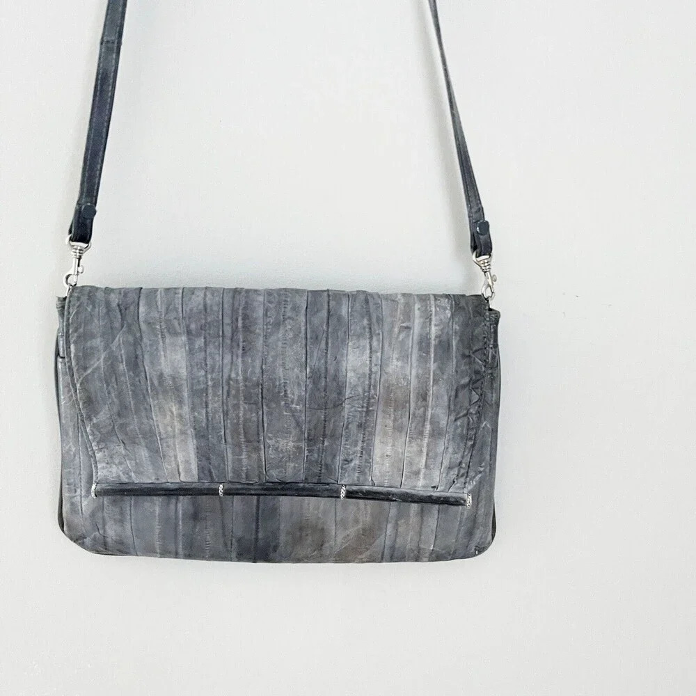 Vintage Women’s Eel Skin Crossbody Purse Gray Shoulder Bag Luxury Designer Small